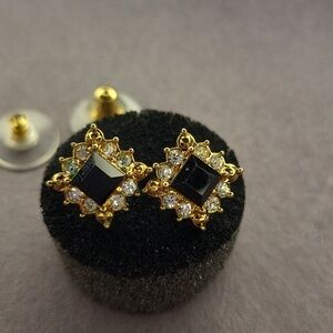Black and Gold Rhinestone Earrings